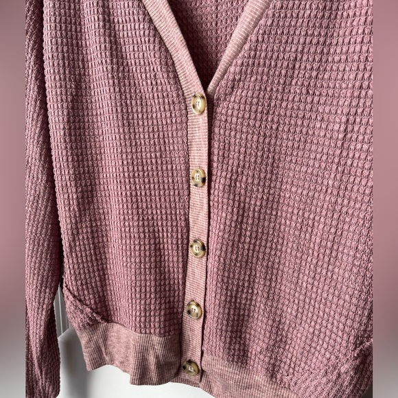 waffle knit button up top - Picture 3 of 6